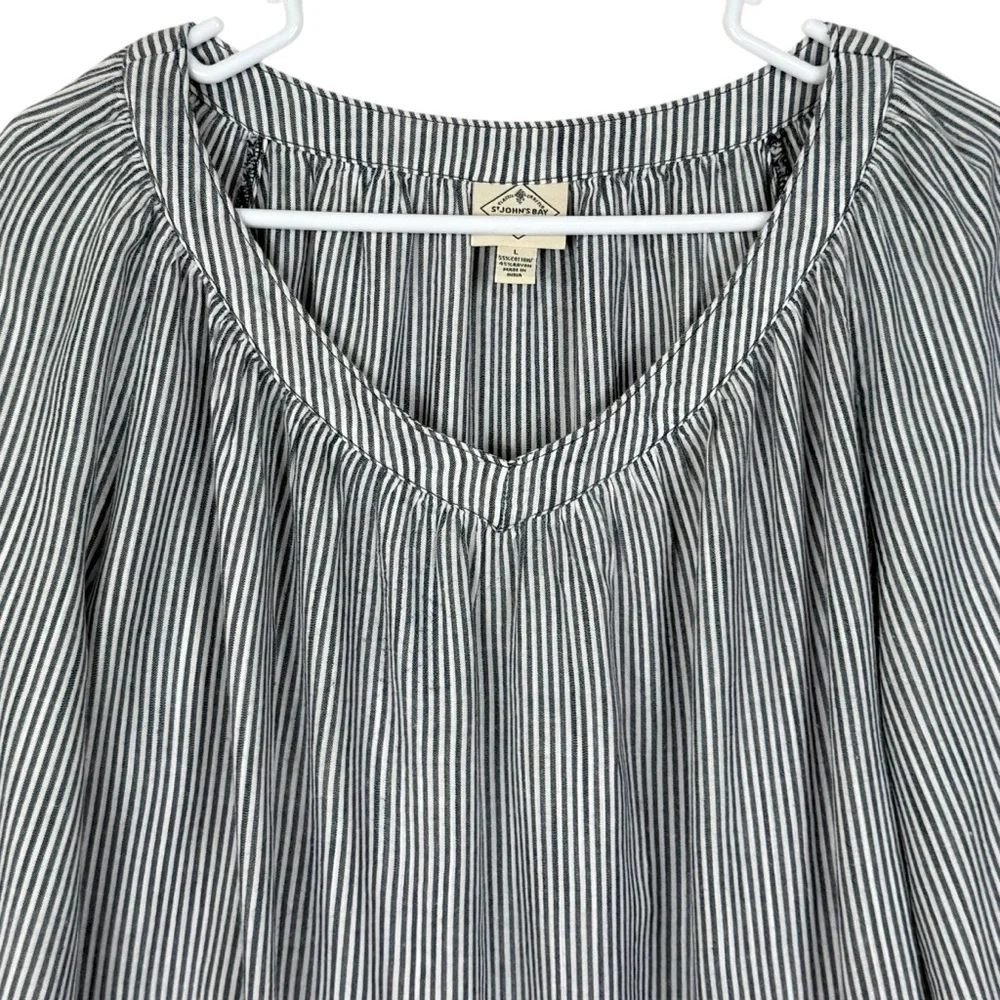 St. John’s Bay Navy Blue White Stripe Peasant Blouse – Size L